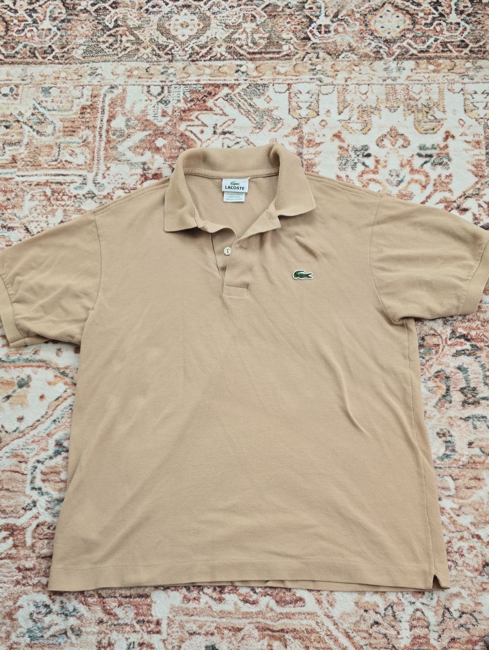 Lacoste Men's Polo Shirt in Tan with Green Crocodile Logo Size 4/med